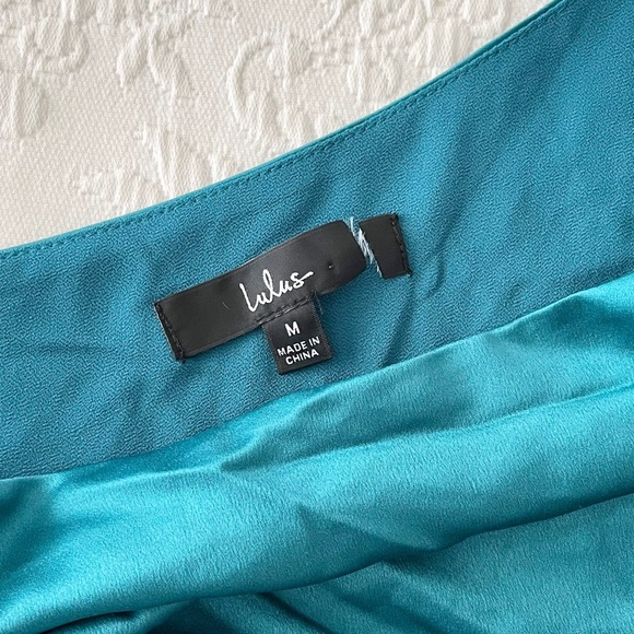NWOT Lulus Dreaming of Elegance Dark Teal Satin One-Shoulder Maxi Dress Medium - Picture 4 of 7